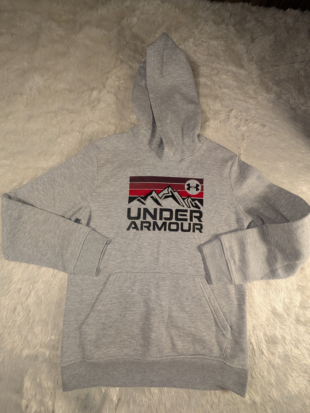 Under Armour Men's Gray Hooded Sweatshirt with Red Mountain Logo